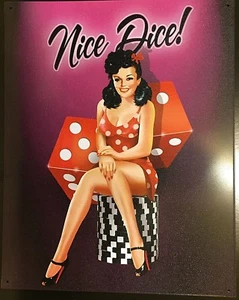 Nice Dice pin-up vintage style large steel sign 370mm x 300mm (sott) - Picture 1 of 1