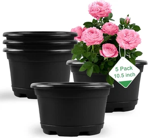 5 Pack 10.5 Inch Plant Pots,Planter-Pots-For-Plants,Plastic Flower Pot for Indoo - Picture 1 of 12
