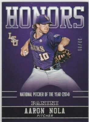 AARON NOLA 2015 LSU COLLEGIATE HONORS INSERT SILVER PARALLEL SERIAL #'D /99 - Image 1 of 2