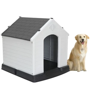 28 Zoll hoch Kunststoff Hundehütte Indoor Outdoor Hundehütte Welpenheim mit Lüftungsschlitzen grau - Bild 1 von 24