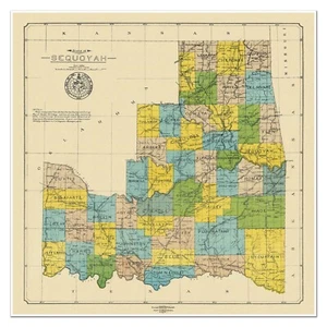 Proposed State of Sequoyah (Oklahoma) Indian Territory Map c 1905 Vintage Style - Picture 1 of 10