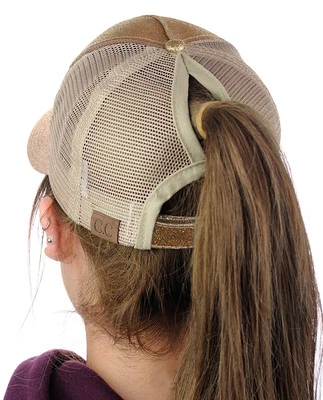 Gorra de caballo C.C desordenada moño alto cola de caballo ajustable malla brillante béisbol gorra CC sombrero Foto 1 de 4