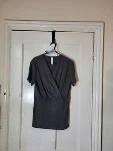 Grey Casual V-Neck Wrap Short Sleeve Nursing Maternity Blouse Small MAY585 - Picture 1 of 3