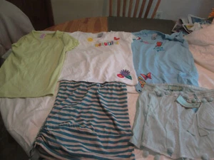 Lot of 5 Petite Letarte Girl's Skirt W/Pom Poms T-Shirts Striped Skirt Sz 5-6X - Picture 1 of 12