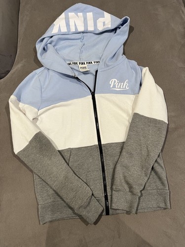 UNDERCOVER Felpa con cappuccio e zip rosa Victoria Secret taglia small grigia bambino blu e bianca