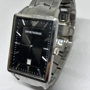 Emporio Armani Silver AR2421 men's watch Black Dial Stainless Steel Fashion - Picture 1 of 9