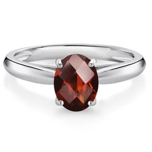 10K White Gold Garnet Solitaire Engagement Ring For Women (1.53 Cttw,   8X6MM, - Picture 1 of 4