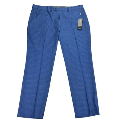 Michael Kors Mens Malone Classic Fit Striped Wool Stretch Suit Pants Blue 40x30 - Image 1 of 4