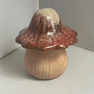 Vintage Drip Glaze Ceramic Mushroom Brown Toadstool Fairy Garden Fantasy 4 Inch - Picture 1 of 6