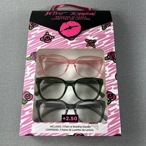 Betsey Johnson Lesebrille +2,50 Lesebrille 3er Pack Wayfarer rosa grün - Bild 1 von 4