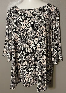 Hermosa Blusa Mujer Roz & Ali ~ 2X ~ Negra/Blanca/Rosa - Imagen 1 de 2