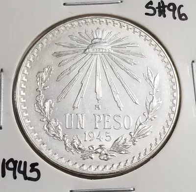 Moneda México 1 Peso 1945 .720 Plata, Fecha Clave, Un Peso Plata .720 Escaso. Foto 1 de 4