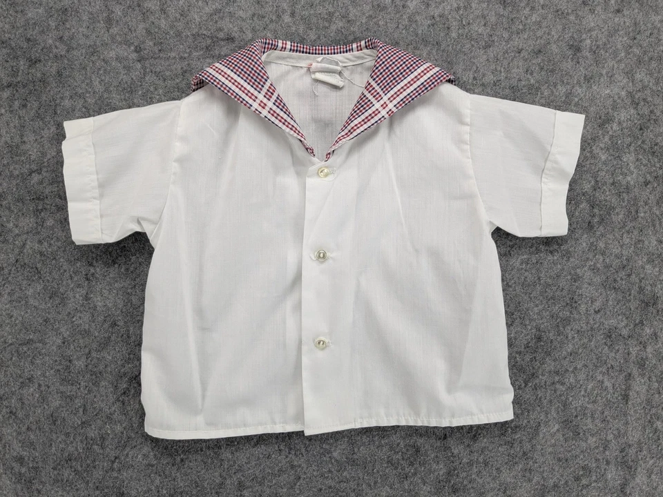 Vintage Peter Piper Shirt Boys 4T White Plaid Collar Short Sleeve Button Top 70s - Image 1 of 4