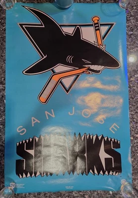 VINTAGE Norman James NHL Hockey Poster SAN JOSE SHARKS LOGO NEW UNUSED 22X34 - Image 1 of 4