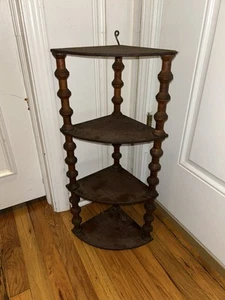Antique Turned Wood Corner Shelf Art Deco MCM - Picture 1 of 13