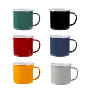 Farbige Emaille Becher Home Outdoor Metall Camping Tee Kaffee Heißgetränke Tassen 375ml - Bild 1 von 21