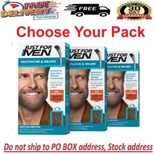 Just For Men M-35 MEDIUM BROWN Mustache & Beard Brush In (1 2 3 pack ) Blue - Picture 1 of 13