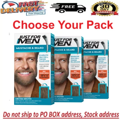 Just For Men M-35 MEDIUM BROWN Mustache & Beard Brush In (1 2 3 pack ) Blue - Image 1 of 4