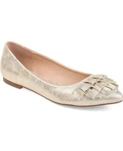 Journee Judy Gold Ruffle Ballet Padded Pointed Flats Shoes Faux Leather 8 New 1C - Picture 1 of 7
