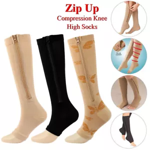 Zipper Medical Compression Socks Knee High Toeless Open Toe Leg Support ↑ - Picture 1 of 31