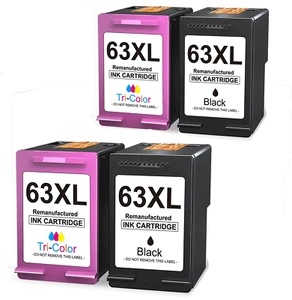 4 PK 63 63XL Black Color Ink Cartridge for HP Envy 4520 Officejet 3930 3832 4650 - Foto 1 di 5