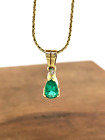 Green Emerald Diamond Pendant 1.25ctw 18k Yellow Gold 16'' Chain Women's Kids