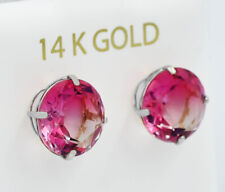LAB CREATED PINK SAPPHIRES 8.20 Cts STUD EARRINGS 14K WHITE GOLD * New With Tag