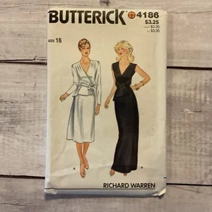 Butterick 4186 Sewing Pattern Mock Wrap Dress V-Neck 2 Lengths Size 16 UNCUT - Picture 1 of 3