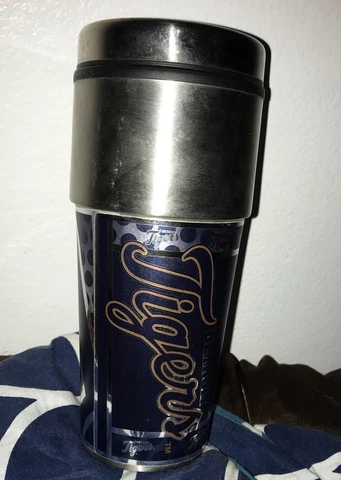 DETROIT TIGERS 16 OZ STAINLESS STEEL COFFEE TRAVEL MUG WITH METAL EMBLEM Cover