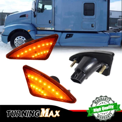 2Pcs Amber Front Fender Side Marker Signal Lights For Kenworth T660 T170 270 370 - Image 1 of 4
