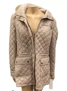 NWT Women's Calvin Klein Beige Quilted Winter Coat w/ Faux Fur, Large, NWT - Picture 1 of 8
