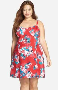 Jessica Simpson Madelynn Dress Womens Size 2X Red Blossom Print Sweetheart NWT - Picture 1 of 10
