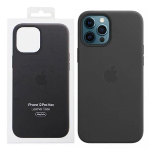 Official Apple Leather Magsafe Rear Case Cover for iPhone 12 Pro Max - Black - Picture 1 of 6