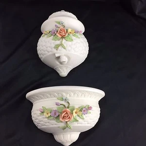 VINTAGE LEFTON CHINA BASKET WEAVE WITH ROSES FAUX WATERFALL 6”X4 1/2” Mini - Picture 1 of 7