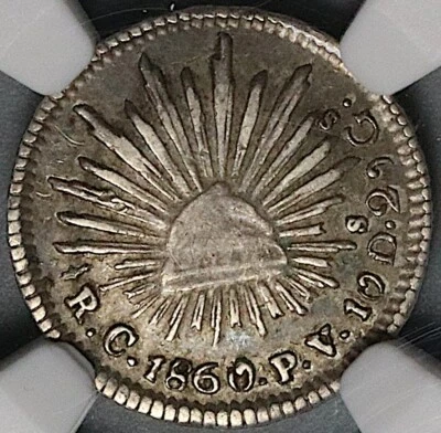 1860-C NGC XF 45 Mexico 1/2 Real Culiacan Cap Rays Coin POP 1/3 (23041604C) - Image 1 of 4