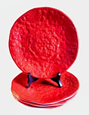 Juego de 4 platos de melamina floral roja de 9" - Vajilla duradera y elegante Foto 1 de 4