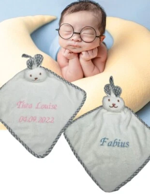 💙 Baby Schmusetuch Hase mit Namen Kuscheltuch Schnuffeltuch Wunschname 💙 - Bild 1 von 4