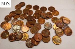(50) Gem BU + RAINBOW TONED 1940's+1950's Lincoln Wheat Penny Cent Roll - Imagen 1 de 7