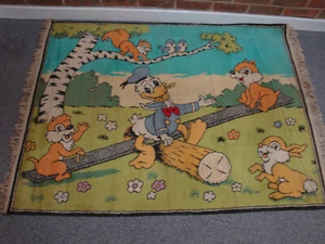 Vintage DISNEY Rug - DONALD DUCK, CHIP & DALE, THUMPER - LARGE approx 5ft x 4ft - Picture 1 of 2