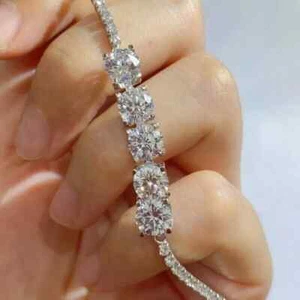 9 Ct Round-Cut Certified Moissanite Women Tennis Bracelet 14K White Gold Plated - Picture 1 of 5