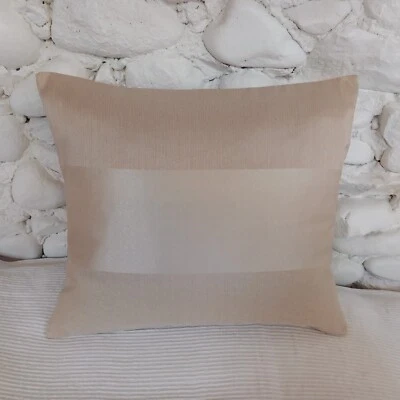 Silky Cushion Cover, Striped, Pale Gold, Faux Silk, 14" x 16". - Image 1 of 4