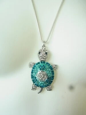 Kette Halskette Lange Kette mit Anhänger Schildkröte Strass versch. Farben - Bild 1 von 2