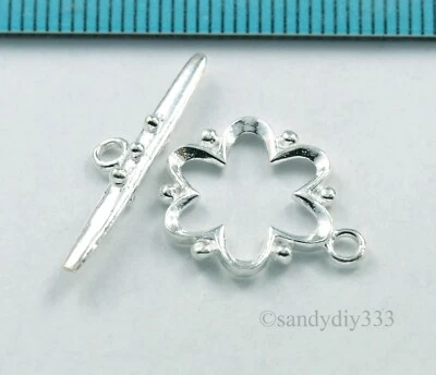1x STERLING SILVER BRIGHT FLOWER TOGGLE CLASP 14mm (#553) - Image 1 of 3