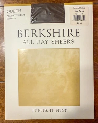 BERKSHIRE ALL DAY SHEERS Pantyhose QUEEN Plus Size 5X-6X 220-295lb-FRENCH COFFEE - Image 1 of 4