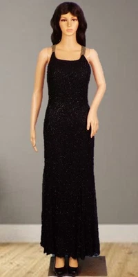 ¡SEDA! SCALA Talla Desconocida Negro 100% Seda OTS Largo Cuentas Sirena Vestido Foto 1 de 4