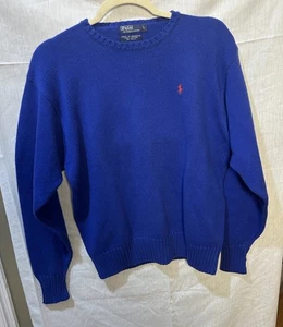 Polo Ralph Lauren royalblau Baumwolle Rundhals Pullover Herren Gr. L dezent altes Geld - Bild 1 von 6