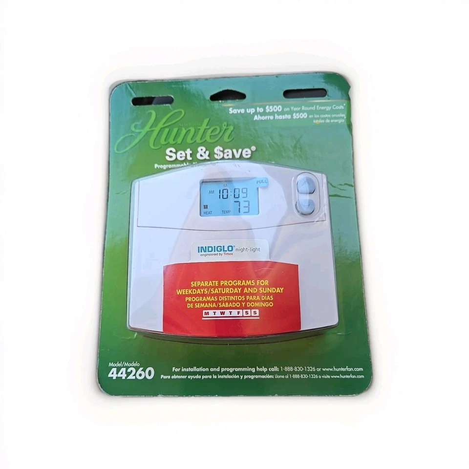 Hunter 44260 Set and Save 5+1+1 Programmable Thermostat - White - Image 1 of 3