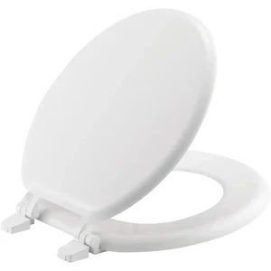 NUEVO Asiento de inodoro redondo cerrado frontal de madera esmaltada en blanco acabado duradero y madera - Imagen 1 de 3