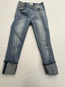 Hudson Jeans Girls 12 Distressed Denim Blue CPSIA 2008 Capri Cuffed Retro Modern - Picture 1 of 10