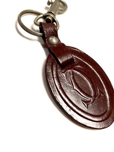 CARTIER VINTAGE MUST CC EMBLEM EMBOSSED LEATHER KEY CHAIN FRANCE BURGUNDY RED - Picture 1 of 17